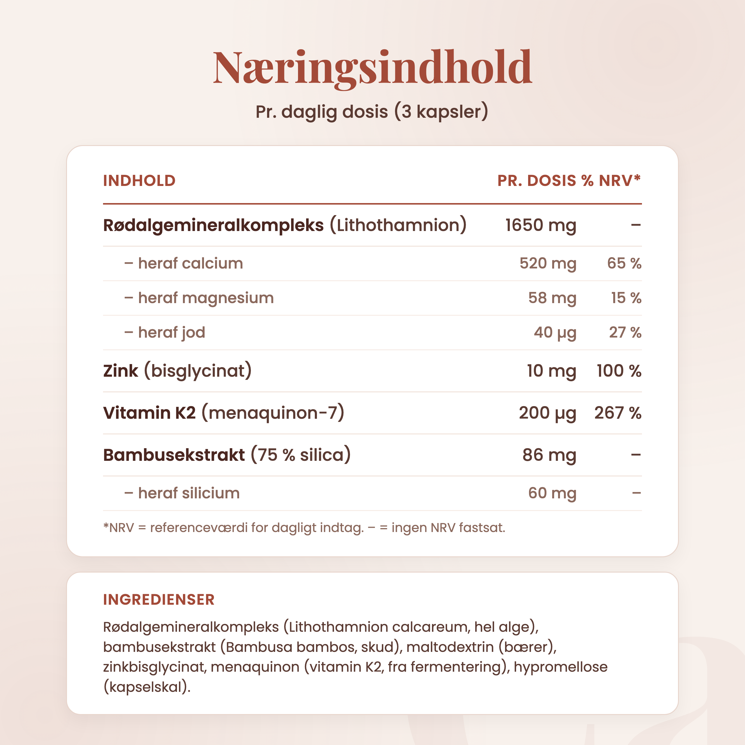 Bone Magic – næringsindhold pr. daglig dosis